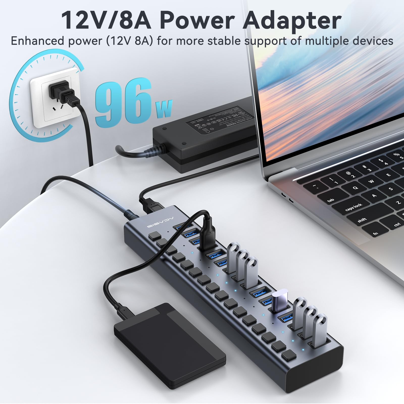 ACASIS 16&10 Ports USB 3.1 Hub Bundle with Powered USB 3.0 Hub, Include 26 * 10Gbps USB 3.1 A, 2*USB C 3.0+4 Smart Charging Port, 96W & 60& 48WPower Adapter, USB Hub for PC/Laptop, Computer 6