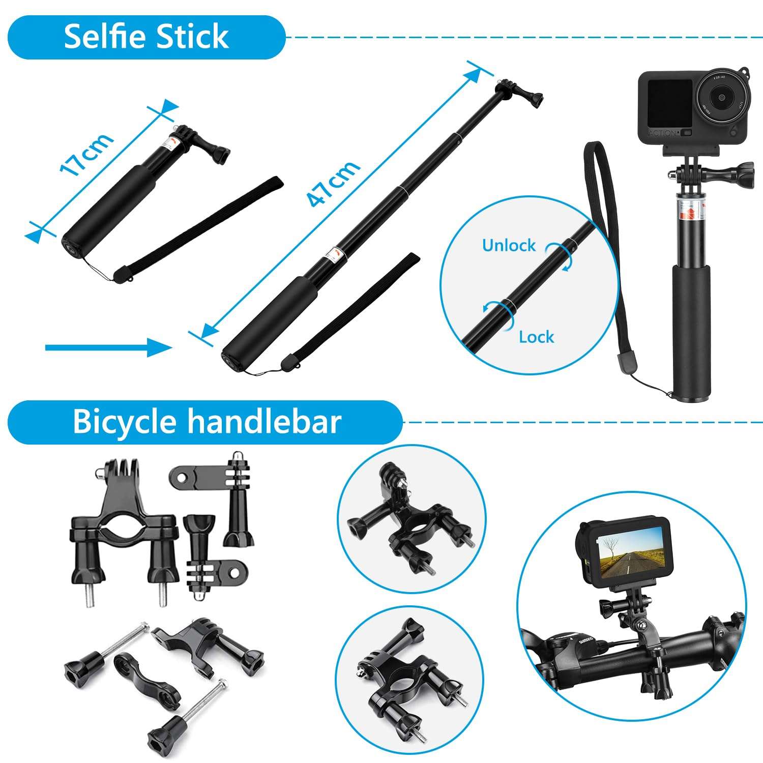 Accessories Kit for DJI Osmo Action 6 Black, SGIP Waterproof Protective Cover Housing Bike Mount Selfie Stick, Accessory Set 5
