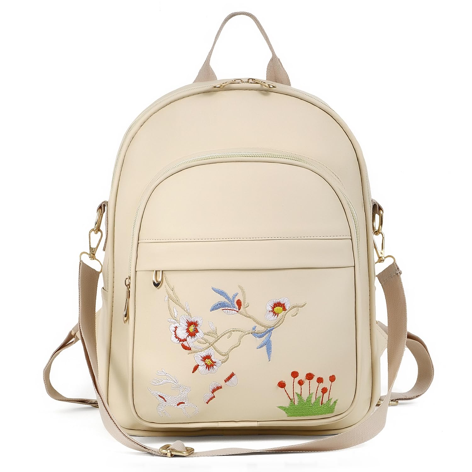 SKUGG 2024 New Flower Embroidered Artistic National Style Oxford Small Capacity Women's Bag Generation Backpack (Hiran_Cream) 5