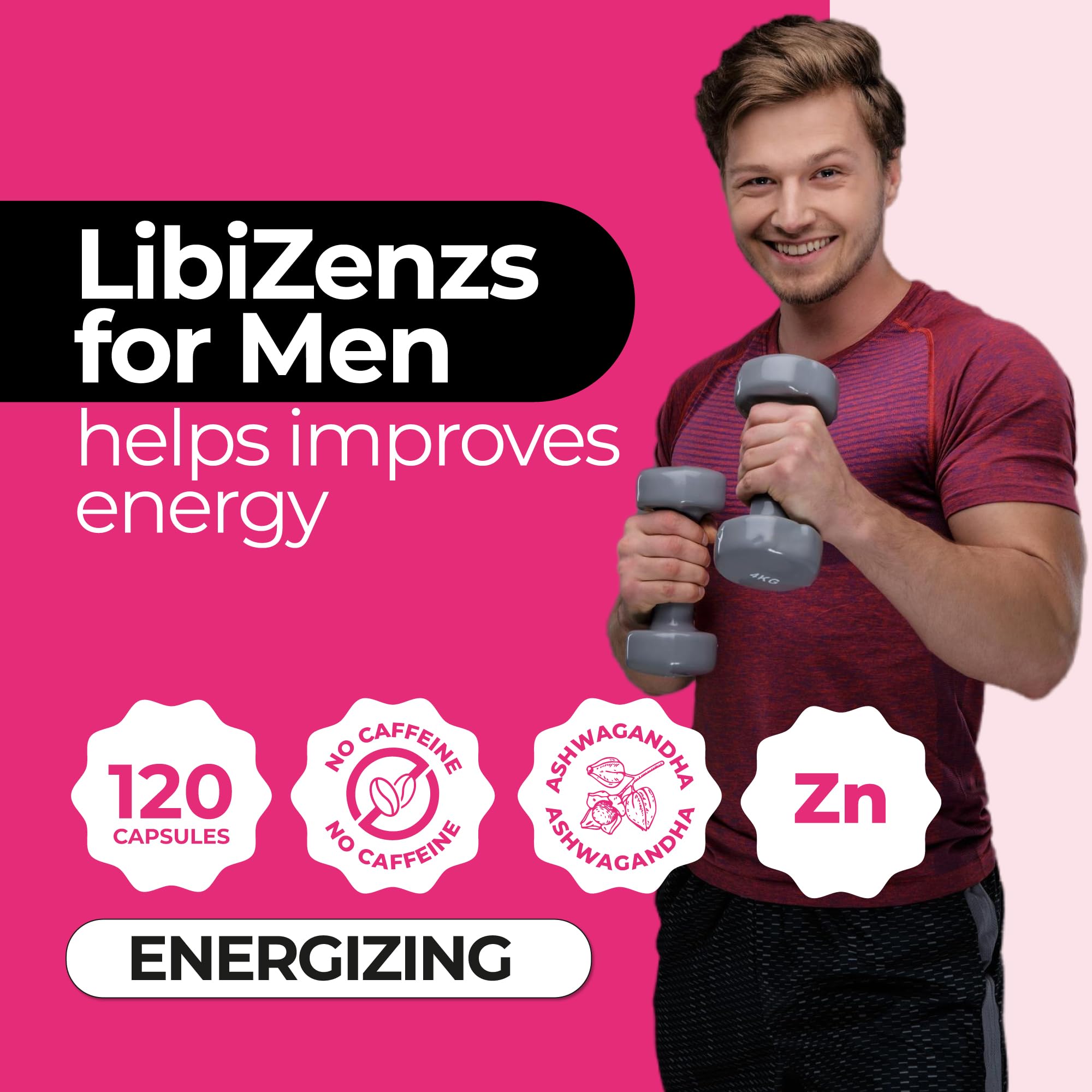 ZENZSUAL LibiZenzs Men - Natural Dietary Supplement Blend with Ginseng, Maca Root, Ashwagandha - Increases Testosterone Levels - Gluten Free (120 Capsules) 4