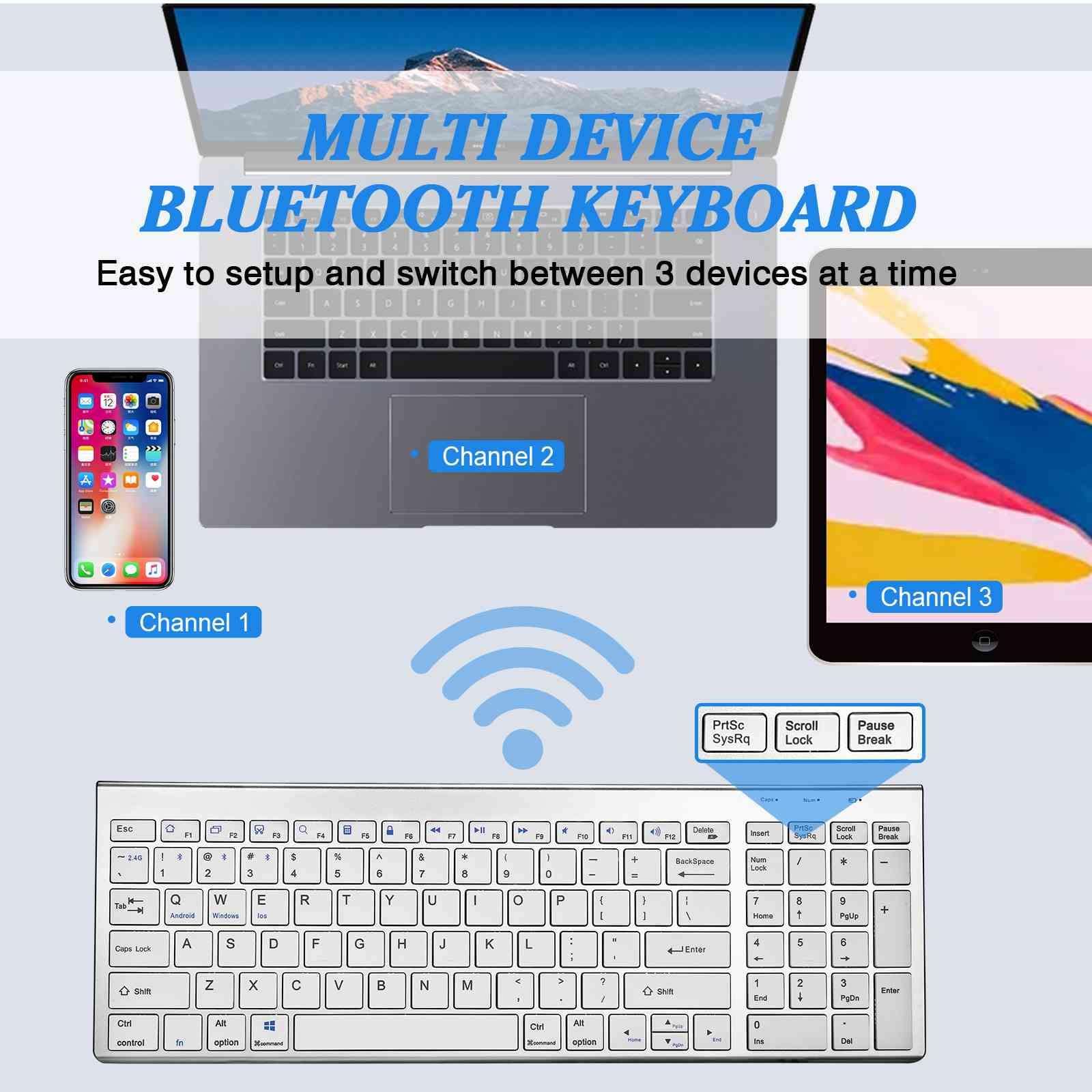 Rechargeable Wireless Keyboard Mouse, UrbanX Slim Thin Low Profile Keyboard and Mouse Combo with Numeric Keypad Silent Keys for HP Pavilion 15.6" Laptop - White 2