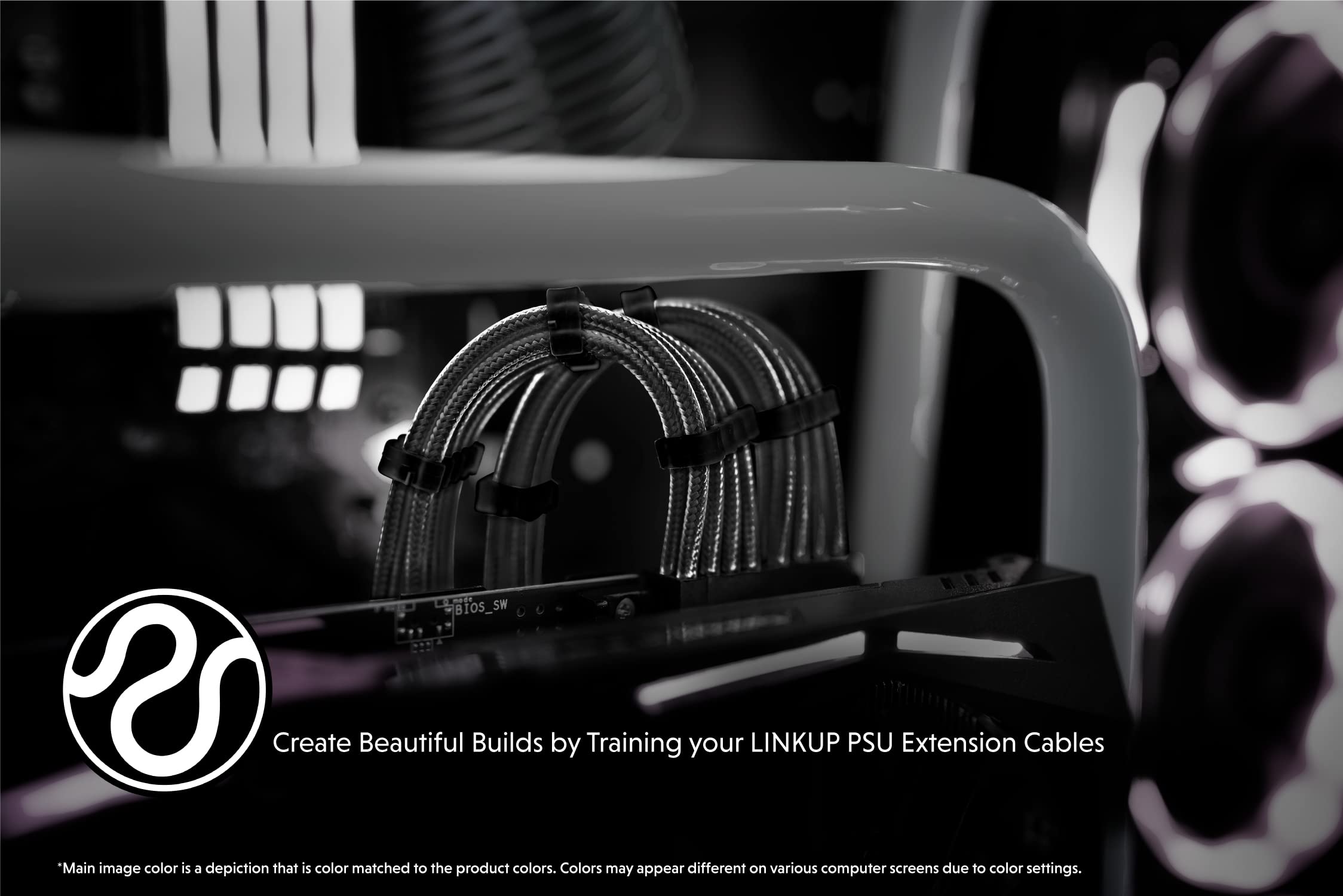 LINKUP - AVA 30cm PSU Cable Extension Sleeved Custom Mod GPU PC Braided w/Comb Kit | 1 x 24 P (20+4) | 1 x 8 P (4+4) CPU | 2 x 8 P (6+2) GPU Set | 300mm - Black 4