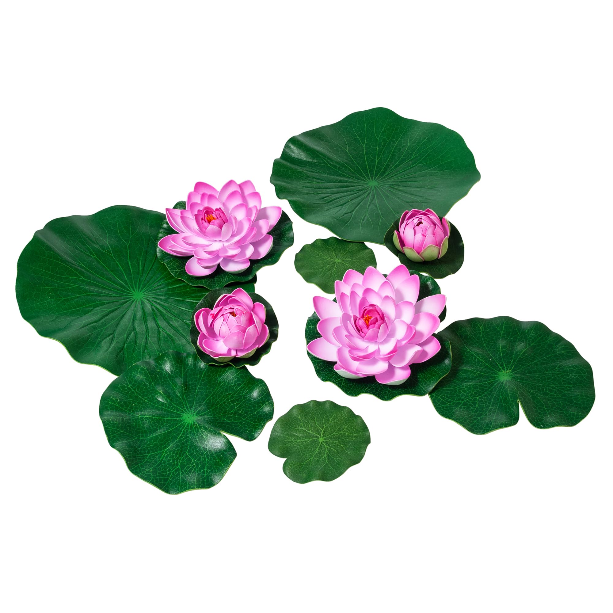 MONT PLEASANT 10 PCS Artificial Lotus with Water Lily Pad Pond Decor & 10 PCS Artificial Floating Lotus Decor with Pad for Home Outdoor Ponds 3