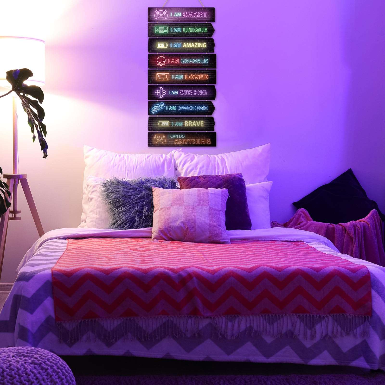 Chunful Set of 9 Boys Room Bedroom Decor Boys Inspirational Wall Decor Wood Hanging Plaque Motivational Kids Bedroom Wall Sign for Kids Teenage Toddler(Game) 5