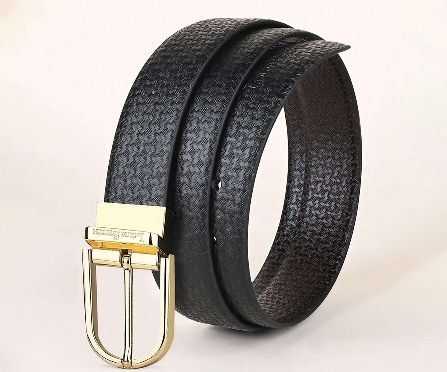 LOUIS STITCH Men's Reversible Italian Leather Belt with for Men 1.25 inch (35mm) Waist Strap Black Brown Belt with Golden Buckle (MTGD) (Size- 38 inch) 3