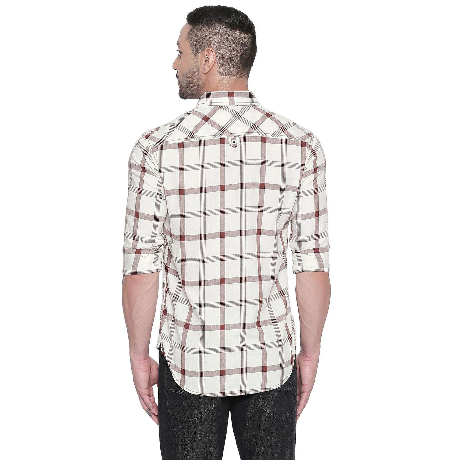 MUFTI Mens Slim Fit Checked Casual Shirt (Sky Blue_Medium) 4