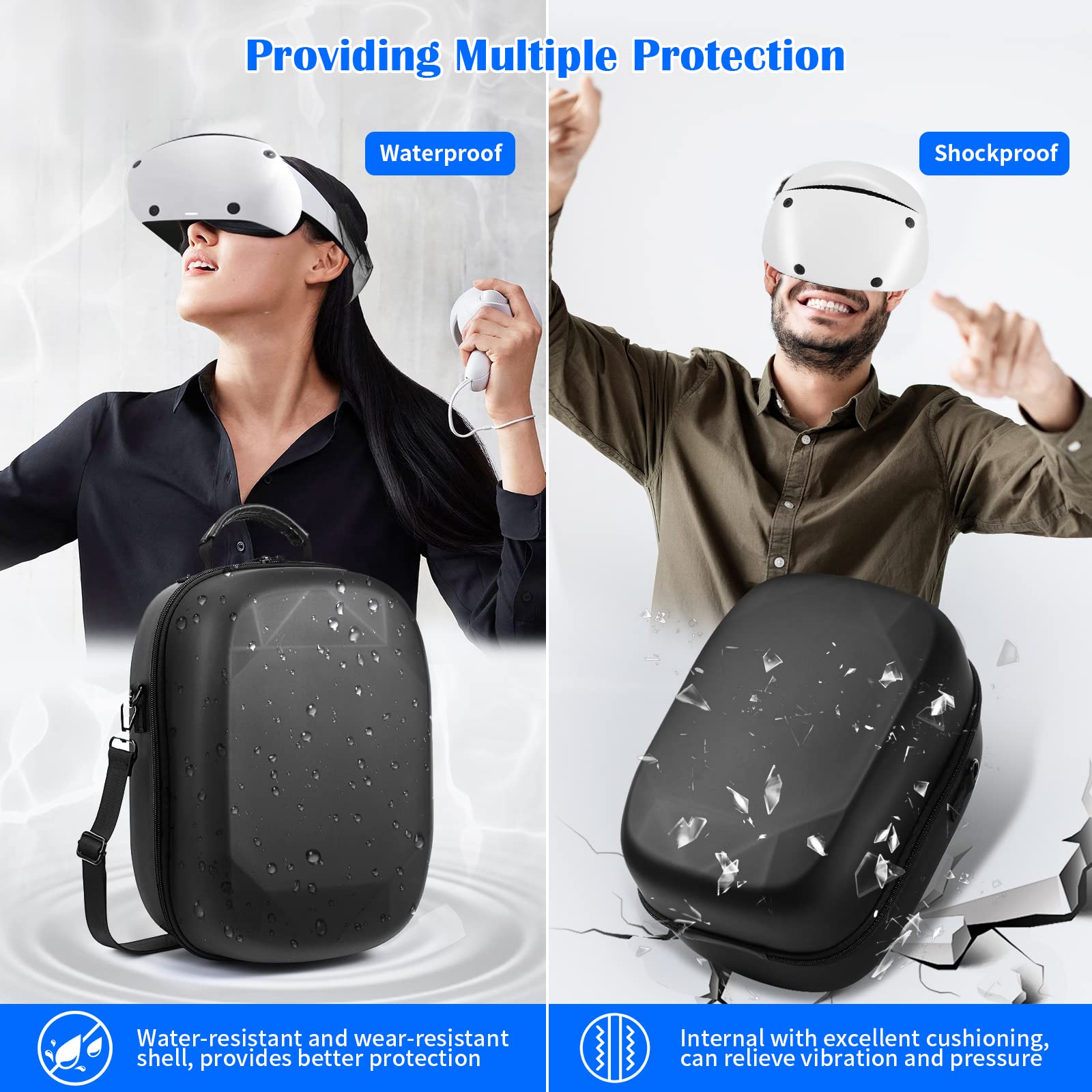 Jhua for Quest 3 PSVR2 Hard Carrying Case for Quest 3 Accessories Headset PlayStation VR2 Gaming Headset, Touch Controllers Accessories with Shoulder Strap Lens Protector Cover for Travel Home Storage 6