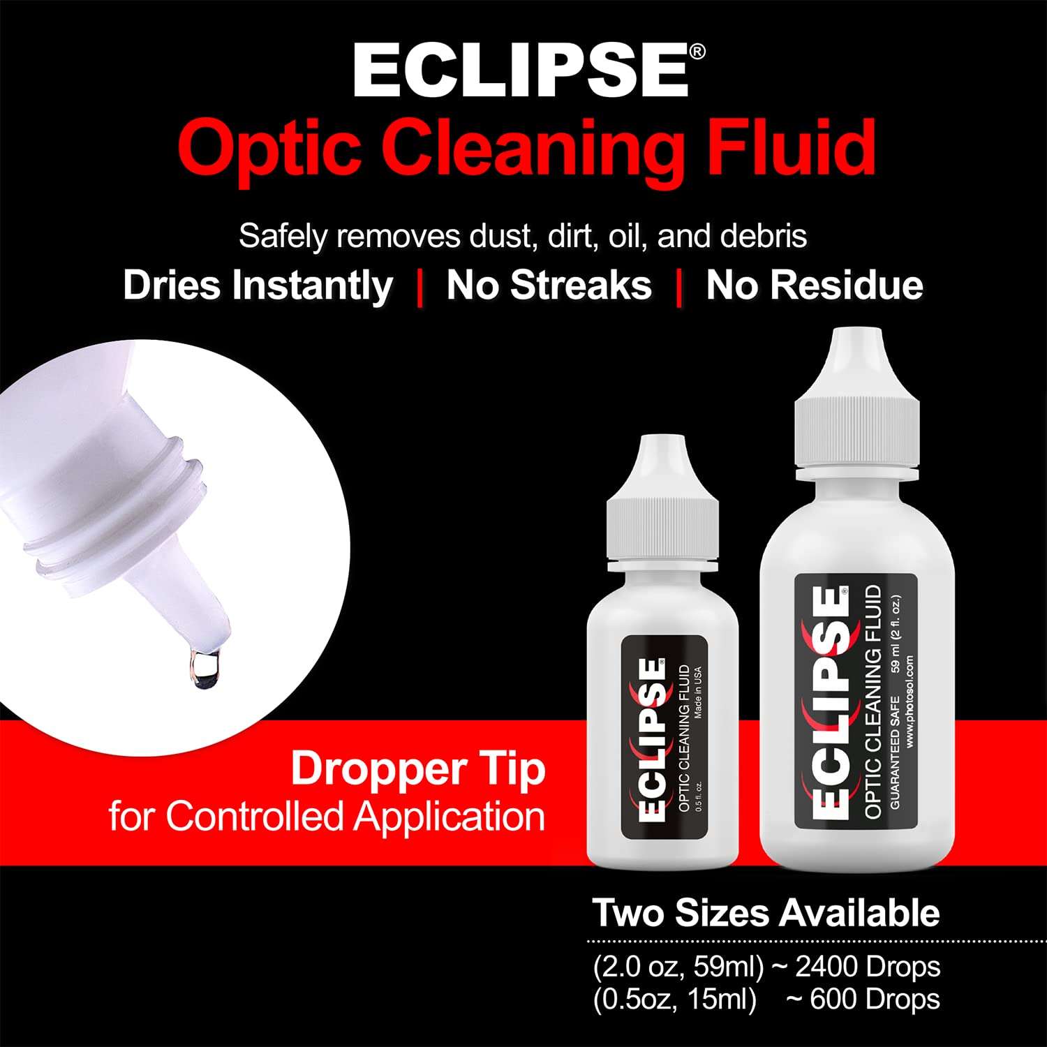 Eclipse Optic Cleaning Solution - Camera Lens and Digital Sensor Cleaner Fluid - Works with All Cameras, Binoculars, and Other Optical Products - Dropper Tip (15ml) - 0.5oz 5