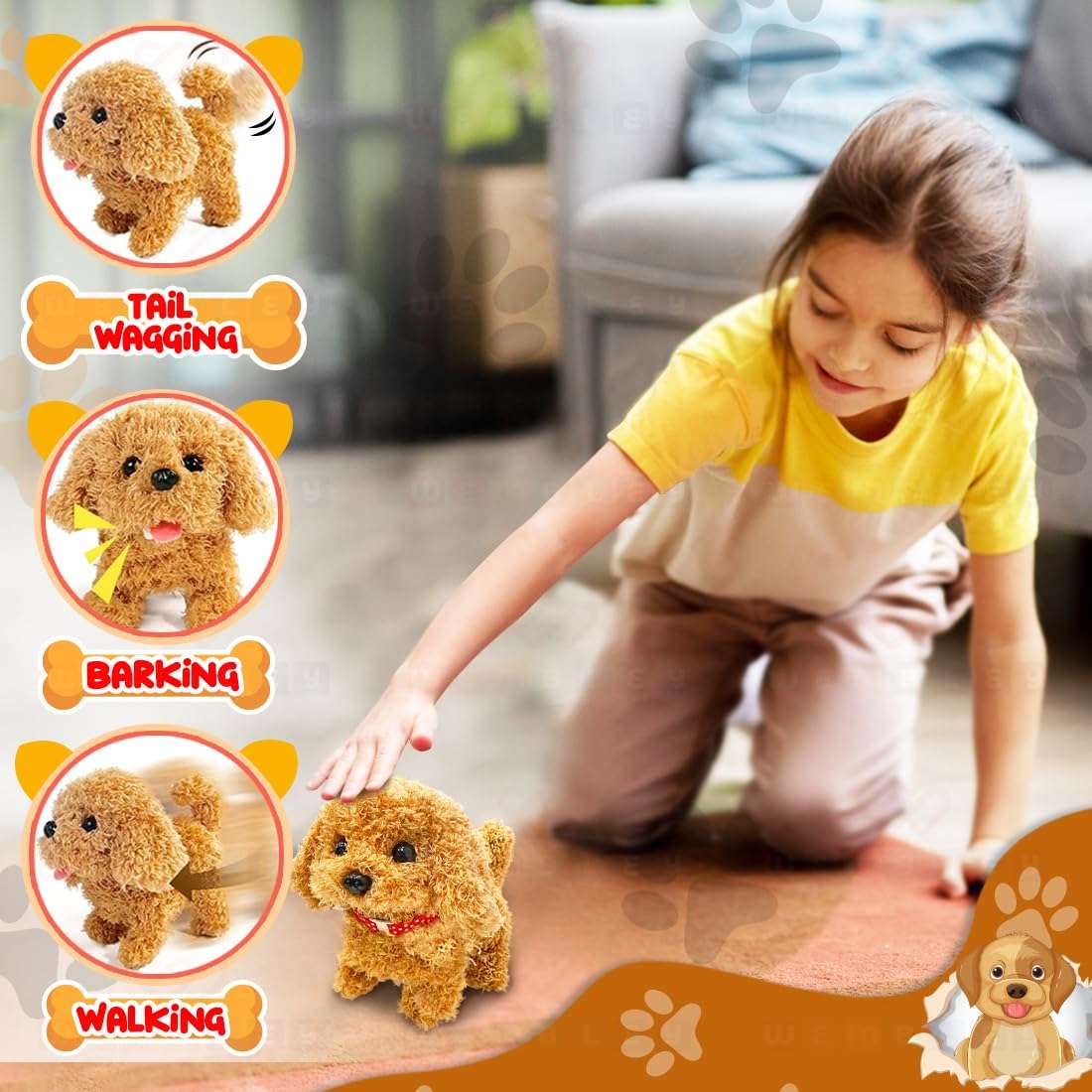 Wembley Cute Plush Puppy Toy| Soft & Interactive Battery Operated Toy| Walking, Barking & Jumping Pup for Kids| Tail Wagging Cute Realistic Pet| Birthday Gift for Babies (Brown) 4