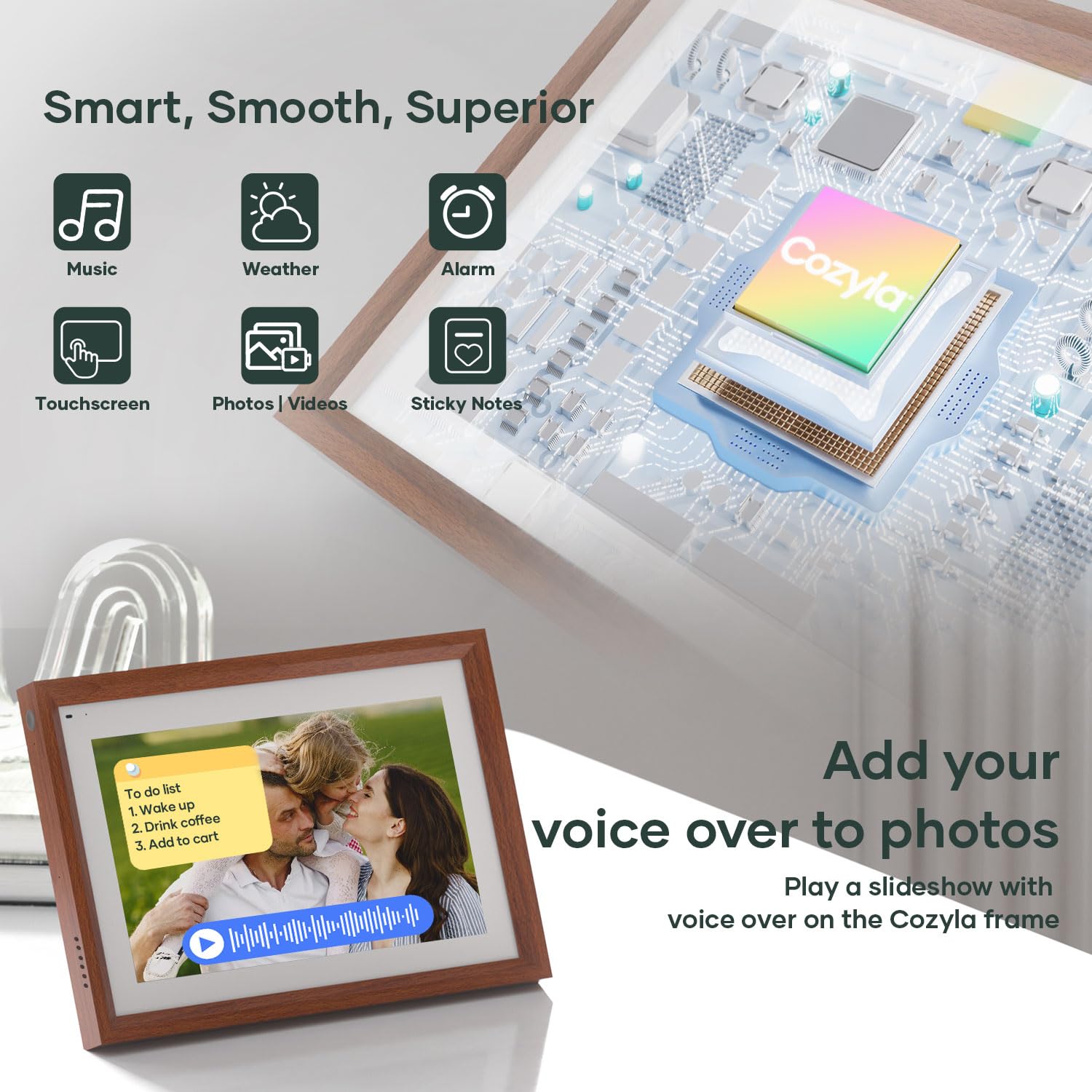 Cozyla Digital Picture Frame Multi Platform to Send Photos and Videos via Email Google Photos Instagram Phone App Free Unlimited Storage Built-in Alexa Photo Frame Electronic WiFi 10.1 Inch White 4