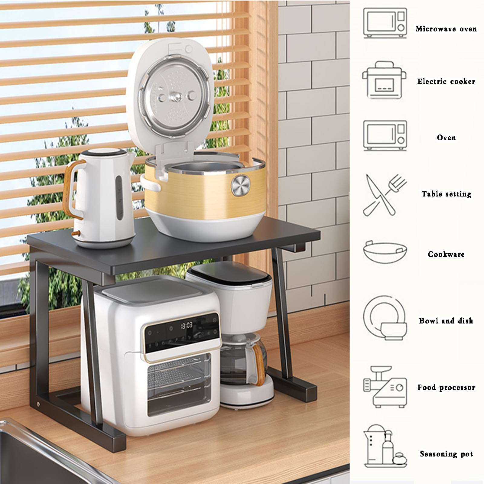 ZZNPS Microwave Stand Kitchen Bread Rack, Microwave Oven Stand, Kitchen Baker's Rack, Heavy Duty Organizer Rack, Utility Storage Shelf for Living Room, Garage, Home and Office(Black) 4