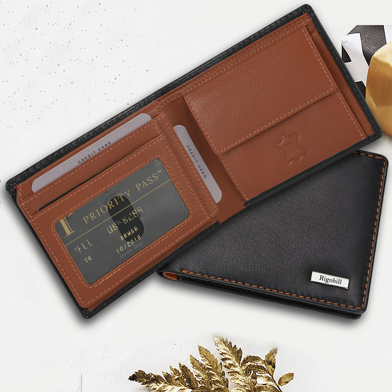 Rigohill Dusky Mens Leather Wallet | Black/Rust Leather Wallet for Men | RFID Mens Wallet 2