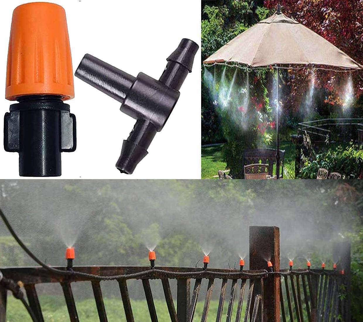 DIY Crafts 25 Pcs Only Orange Mist Nozzle For Fan Micro System, Plastic Misting Spray Nozzle Mist Fan Mist Kit Set Garden Flower Sprayer Cooling Watering Lawn (25 Pcs, Only Orange Mist Nozzle+T/Tee) 1