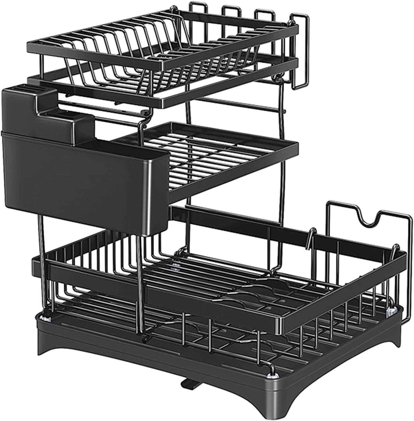 Lucario Dish Drainers Rack with Drip Tray, 3 Tier Large Dish Drying Rack with Draining Board and Cutlery/Holder Over Sink, Dish Dryer Rack for Plate/Utensil on Kitchen Countertop (RACK-358) 1