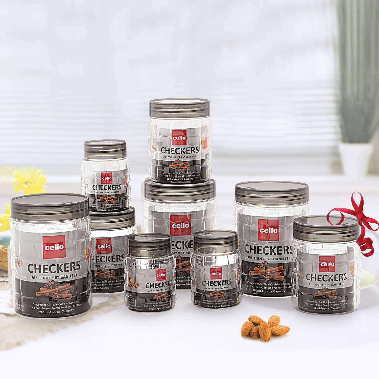 Cello Checkers Plastic Airtight Container Set (12-Piece, 1200 ml, Transparent) 4