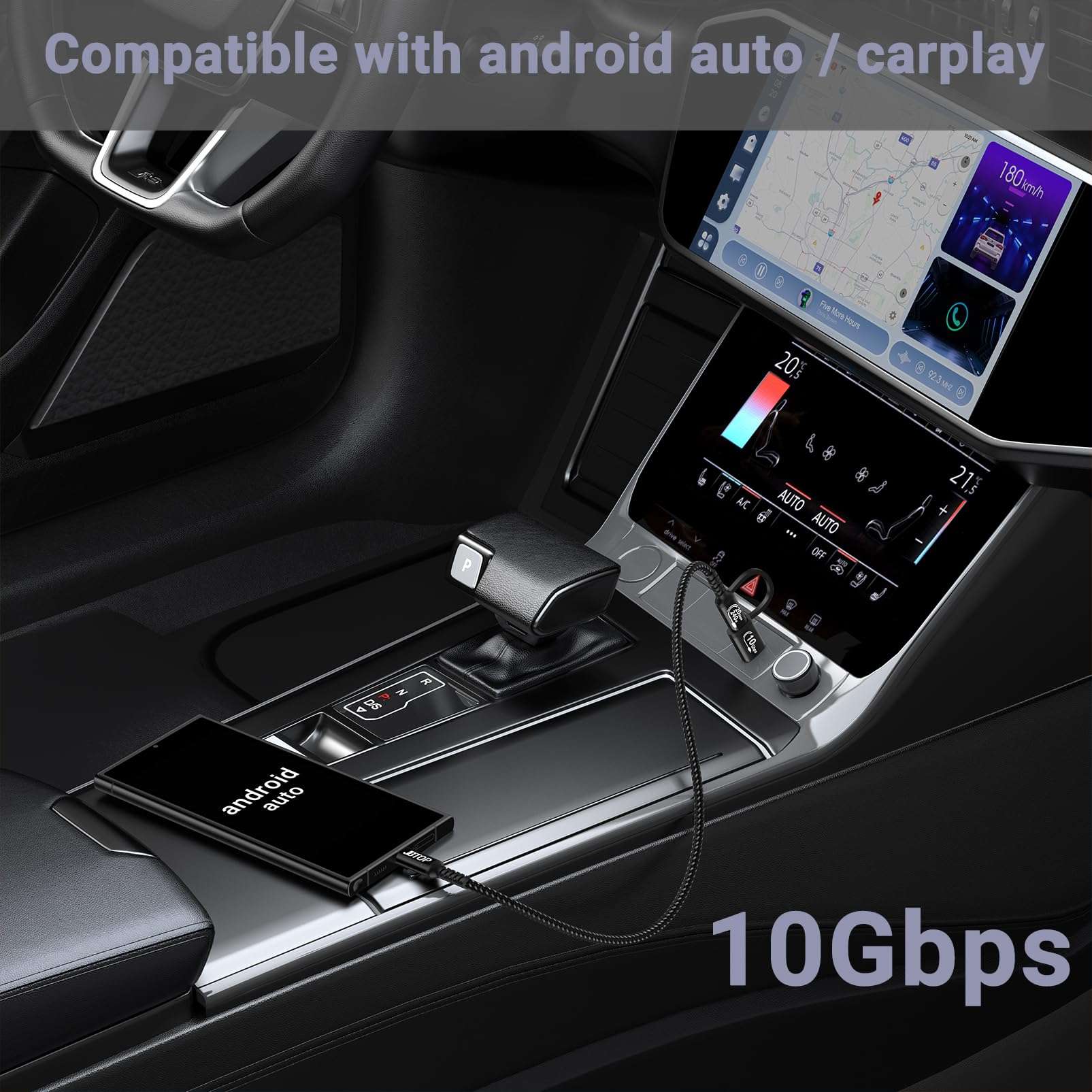 JBTOP 2-in-1 Android Auto USB C Cable 1.5ft[2Pack], USB-C 240W Fast Charging 10Gbps Superspeed Data Transfer Cable, Compatible with iPhone 16 15 Pro Max, Galaxy S23, Pixel 9 Pro XL 3