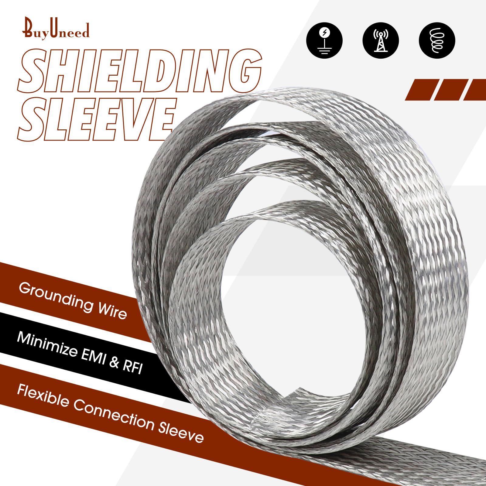 Tinned Copper Wire Grounding Braid Cable Shielding Sleeve Metal Wire Sheathing Flat Mesh Flexible Expandable (11/16 in Wide(0.44 in Dia)-15ft) 6