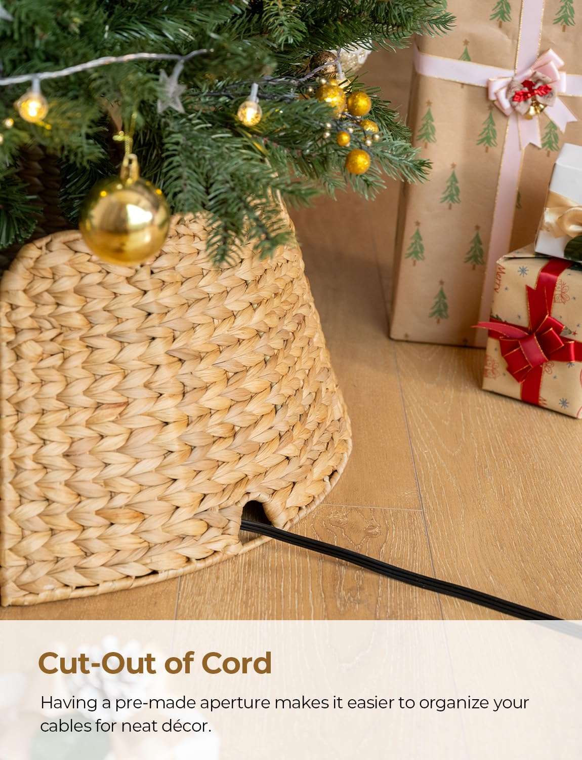 StorageWorks 28" Scalloped Christmas Tree Collar, Scalloped Wicker Basket, Nursery Basket with Handles 4