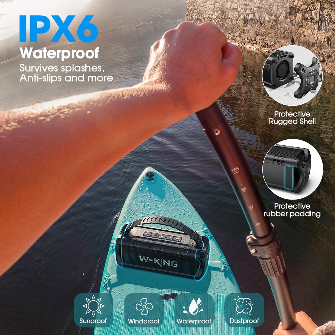 W-KING Bluetooth Speaker, 30W RMS(60W Peak) Portable Wireless Loud Speakers, IPX6 Waterproof Outdoor Speaker Boombox, 24H, EQ, AUX, TF Card, USB Playback, Powerful Speaker for Home, Party, Camping 4
