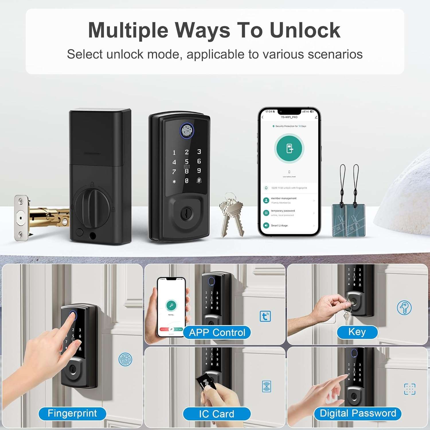 Smart Door Lock,Keyless Entry Door Lock for Front Door,Security Smart Deadbolt with Touchscreen Keypad,App Remote Control Fingerprint 4