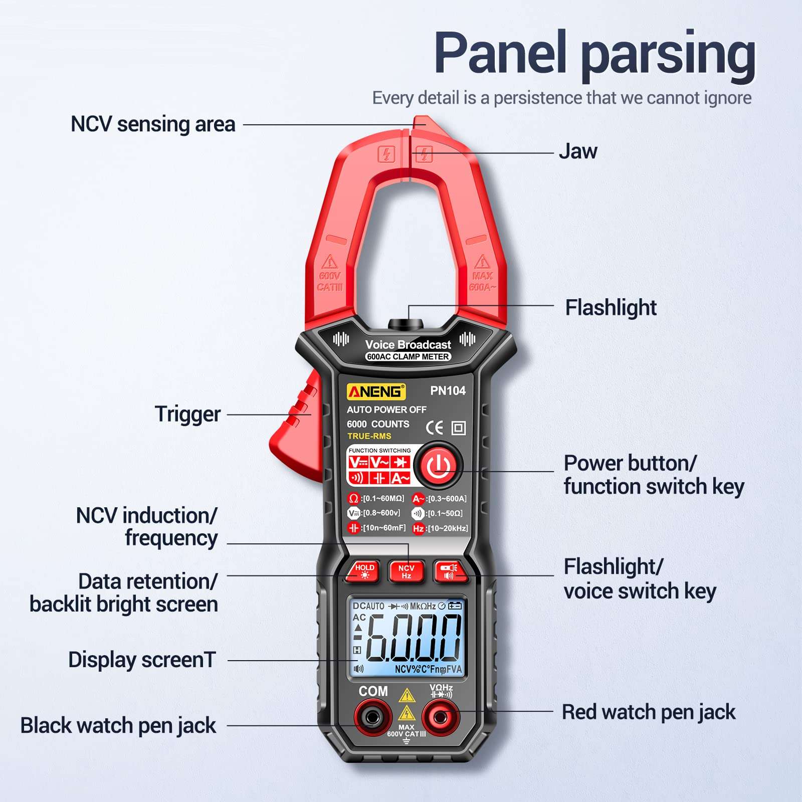 CHENZILIN Smart-Voice Broadcast Multimeter Current Resistance Capacitance-Diode NCV-Hz Duty-Cycle Detect Meter 6000 Counts 4