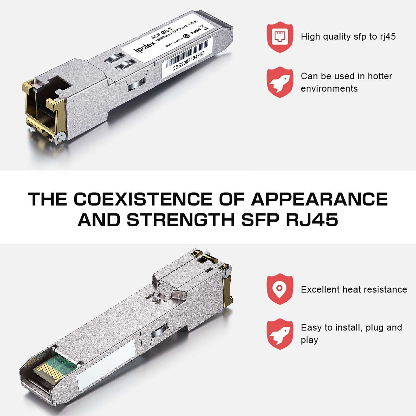 ipolex 1.25G SFP Copper Transceiver, 1000Base-T SFP to RJ45 SFP Module, Up to 100m,Gigabit SFP RJ45 Transceiver for Cisco, Ubiquiti UF-RJ45-1G, Mikrotik, Intel, Fortinet, Netgear and More, 10 Pack 5