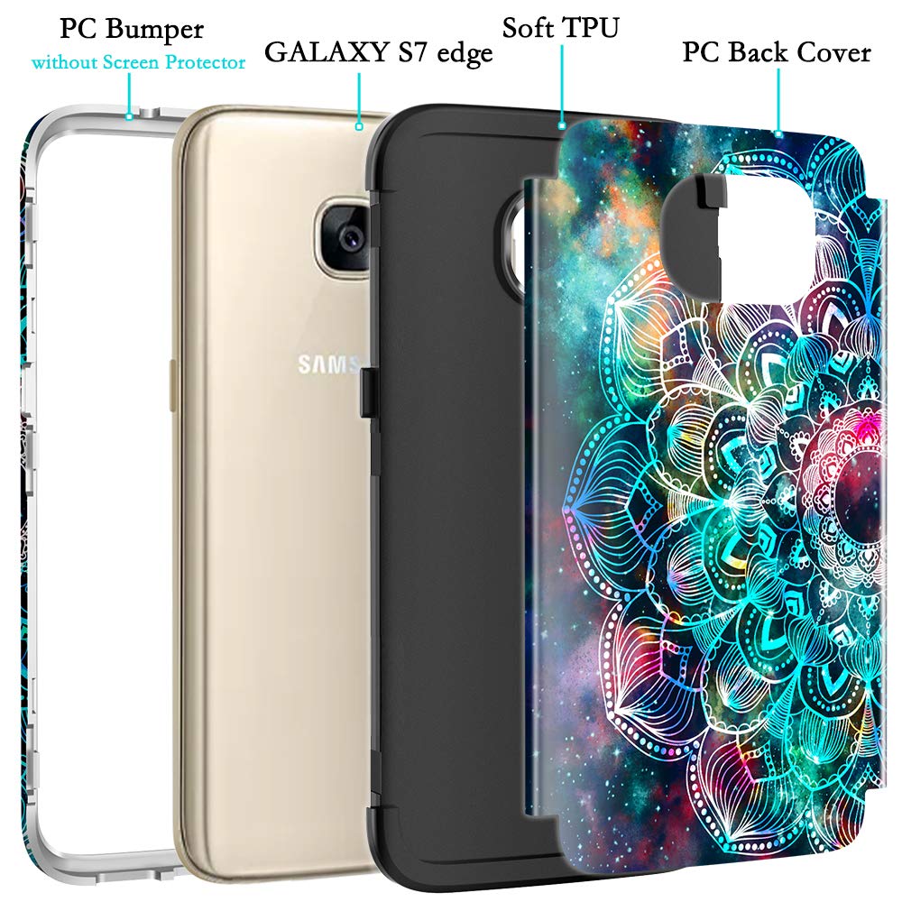 Lamcase for Galaxy S7 Edge Case Shockproof Dual Layer Hard PC & Flexible Silicone High Impact Bumper Protective Case Cover Samsung Galaxy S7 Edge,Mandala/Galaxy 2