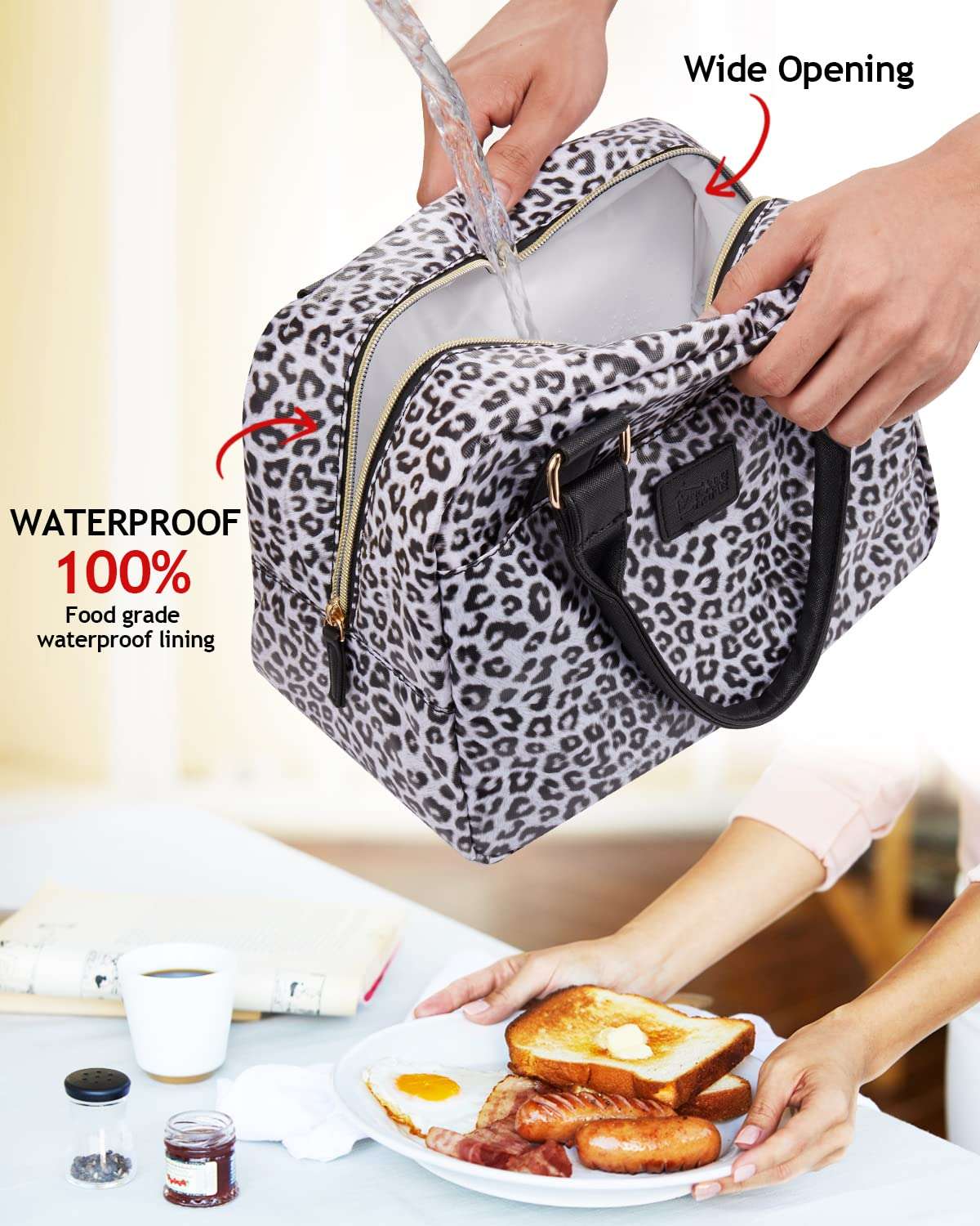 yookee home Shiny Insulated Lunch Bags for Women Waterproof Adult Lunch Box for Women Gray Large Capacity Lunch Cooler Bag Cute Purse Lunchbag for Ladies for Work Outdoor Travel 3