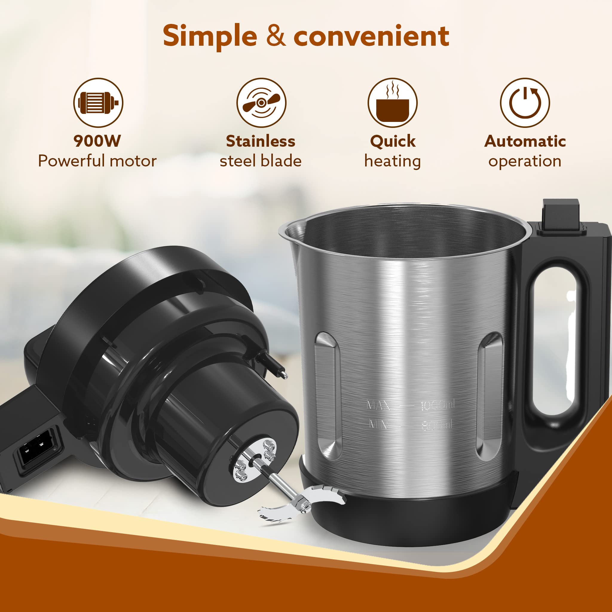 AGARO Elite Soup Maker, 1 Litre, Automatic Blending & Heating,6 Preset Cooking Functions, Copper Motor, Stainless Steel Blades, Grey 6