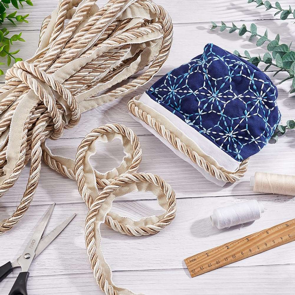 FINGERINSPIRE 6.6Yard Twisted Lip Cord Trim 21mm Wide Twisted Cord Trim Ribbon Dark Khaki Twist Lip Ribbon Rope Polyester Twisted Trim Cord Rope for DIY Handmade Carfts Home Curtain Sofa Decor 6