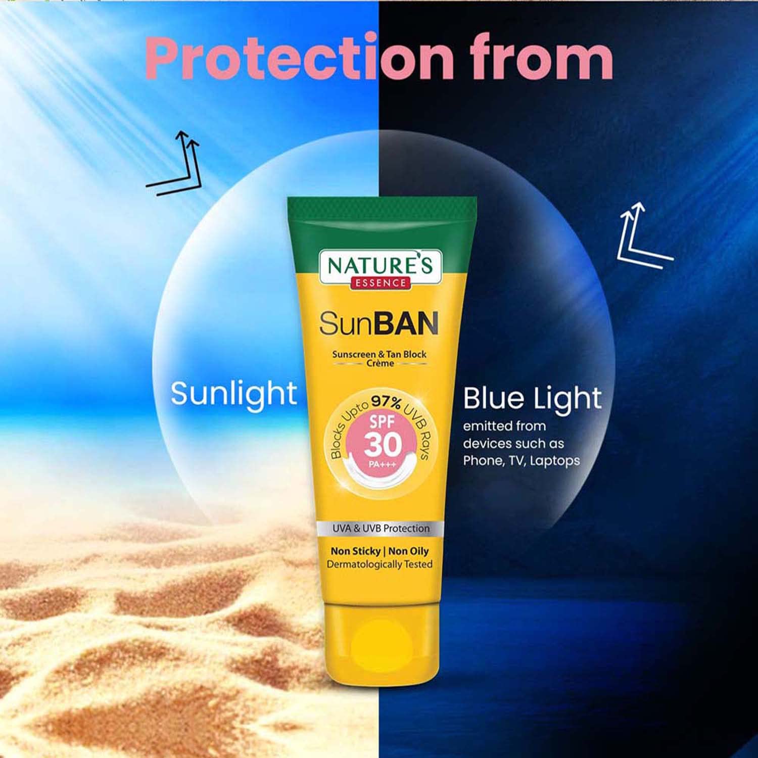 Nature's Essence SunBan SPF 50 PA+++ Sunscreen & Tan Block Lotion, 30ml 5