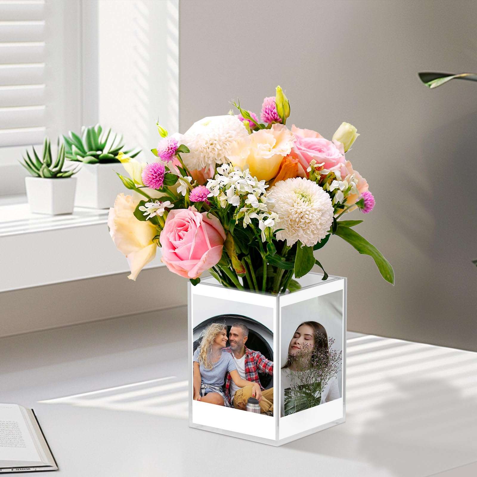 Polaroid Frame for 2x3 Photos, Clear Acrylic Instax Mini Frame, Photo Cube Displays 4 Instant Mini 3-Inch Instax Mini, Polaroid, Sprocket Photos, Small Desk Picture Frame and Pen Holder for Office 5