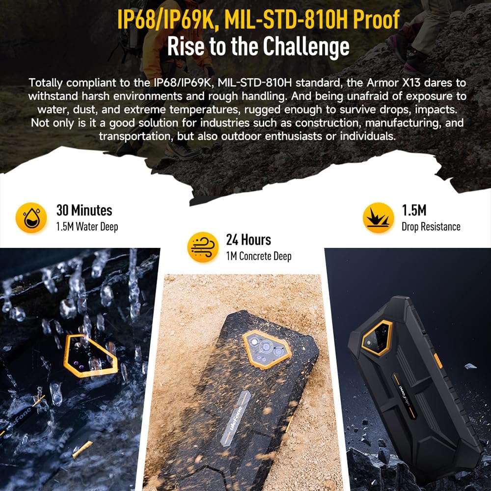 Ulefone Armor X8 (2022) Unlocked Rugged Smartphone Android 11 Octa-core 4GB + 64GB Waterproof Cell Phone, 13MP Triple Rear Camera, 5.7" HD+ Display 5080mAh Battery, Dual SIM 4G Rugged Phone -Black 2