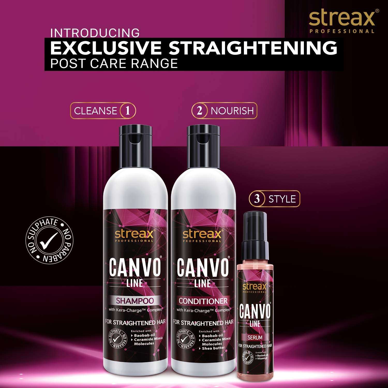 Streax Professional Canvoline Straightening Post Care Shampoo| Enriched with Kera-Charge™ Complex | Anti Frizz & Hair Breakage | Soft & Tangle Free Hair | Sulphate & Paraben free | 250ml 3