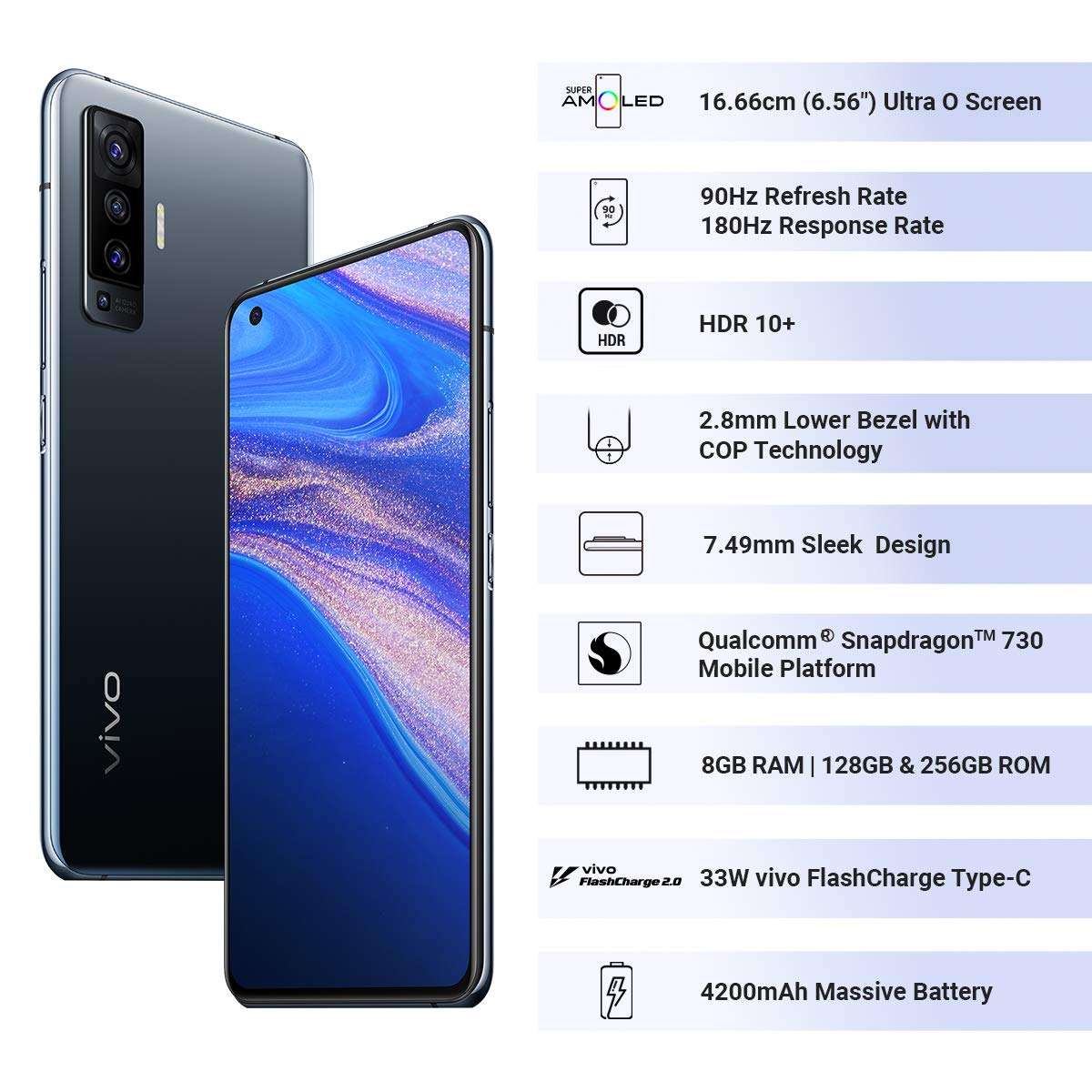 Vivo X50 (Glaze Black, 8GB RAM, 128GB Storage) Without Offer 3