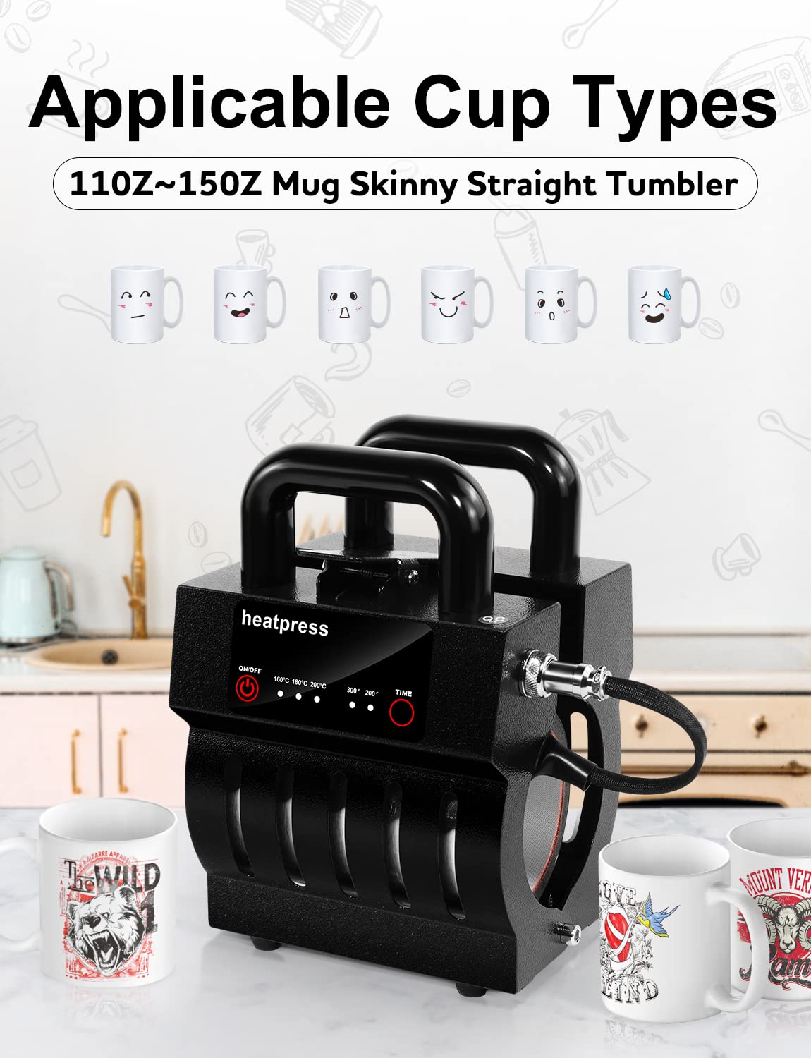 Mocaru Mug Heat Press Transfer Sublimation Tumbler Heat Machine DIY 11oz~15oz Sublimation Coffee Cup Blanks Products 20oz Skinny Straight Tumblers & Can Cooler Mugs Mini Heat Press 4