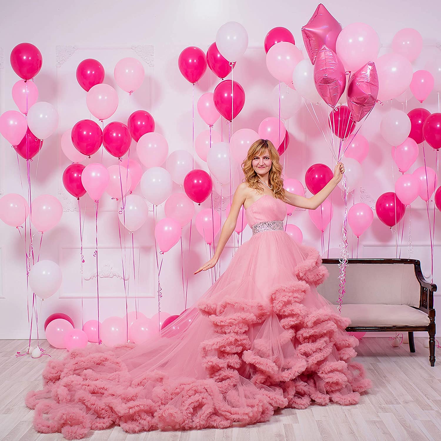 Dark Pink Theme Birthday Party/Balloon Garland Decorations For Kids – 90 Pcs Combo – Light pink, Dark Pink, White Balloons, Rose gold Confetti Balloon – Party decoration 5