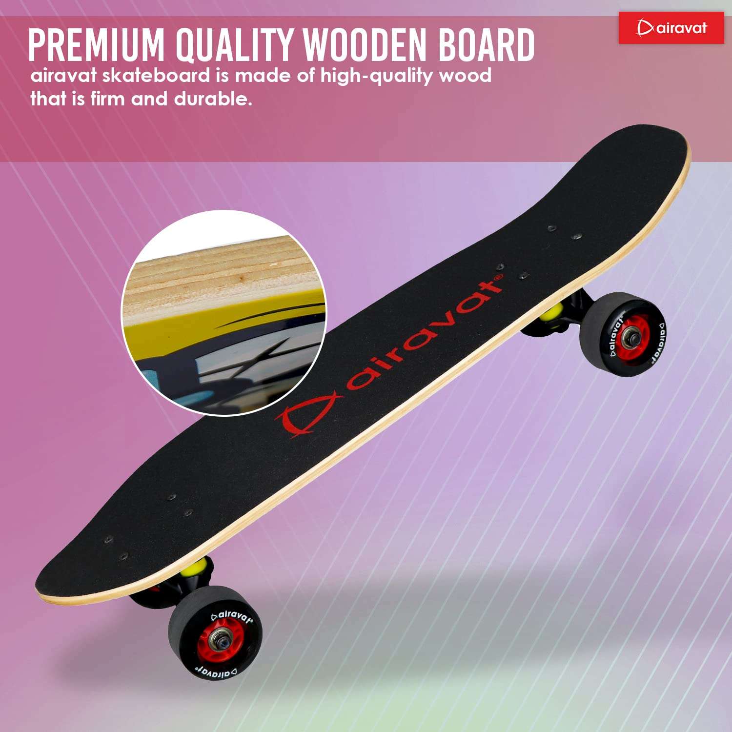 AIRAVAT Gallant Skateboard Multicolor Made of Premium Wood and Non Slip PU Wheel with Weight Capacity Upto 100Kg 6