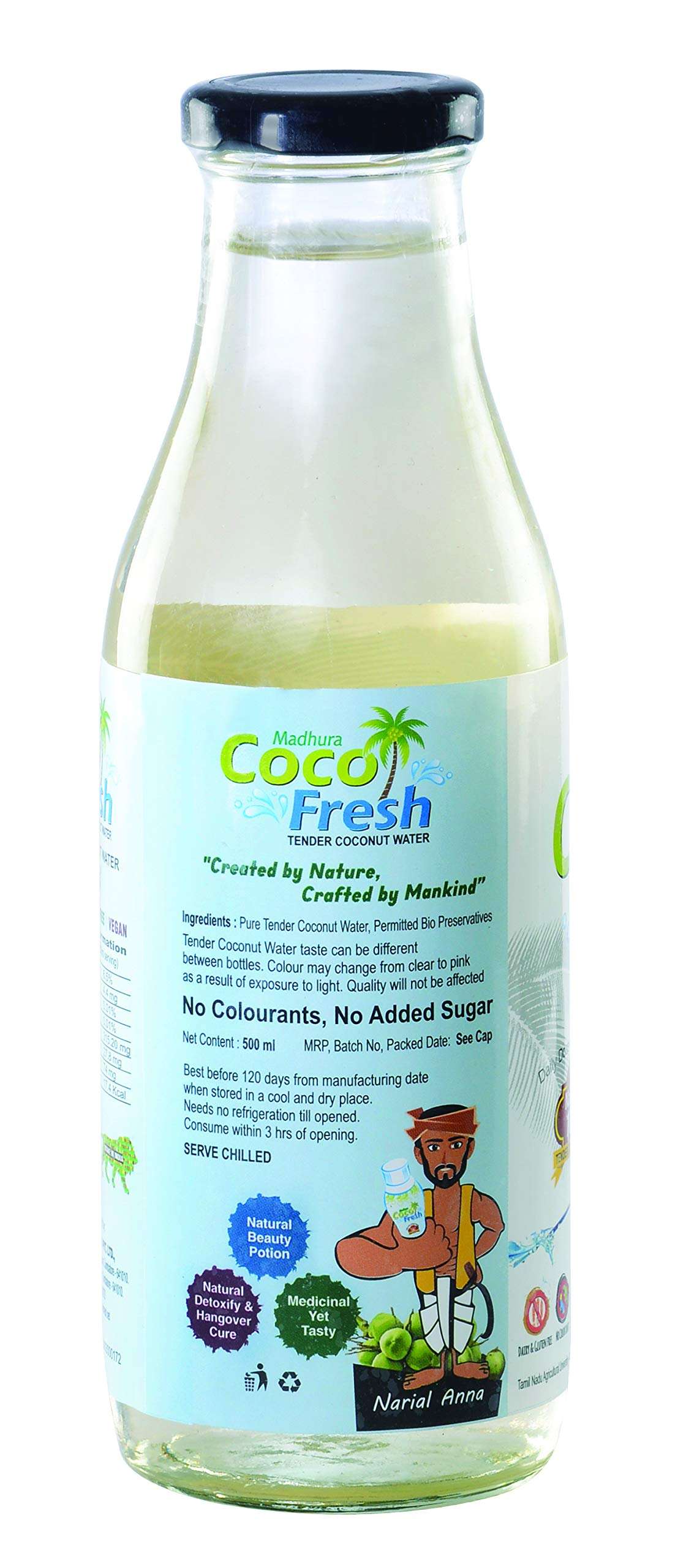 Madhura CocoFresh Natural Tender Coconut Water , 500 ml (Glass Bottle Pack of 6) 3