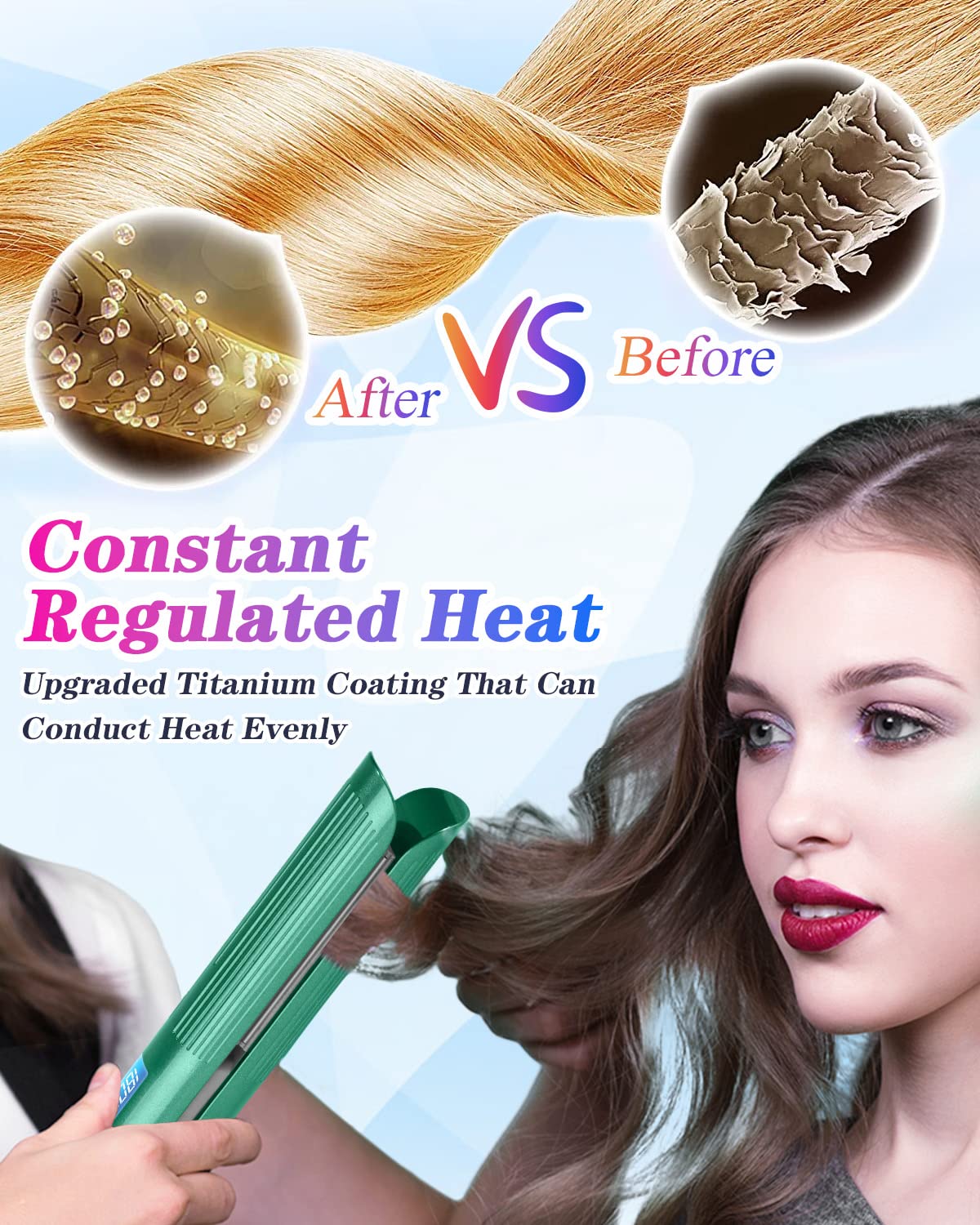 Cordless Hair Straightener, 5000mAh Portable Hair Straightener & Curler 2 in 1 for All Hair Types, 8 Levels Adjustable Temperature USB Rechargeable Non-Slip Ceramic Flat Iron Heats Up Fast for Travel 3