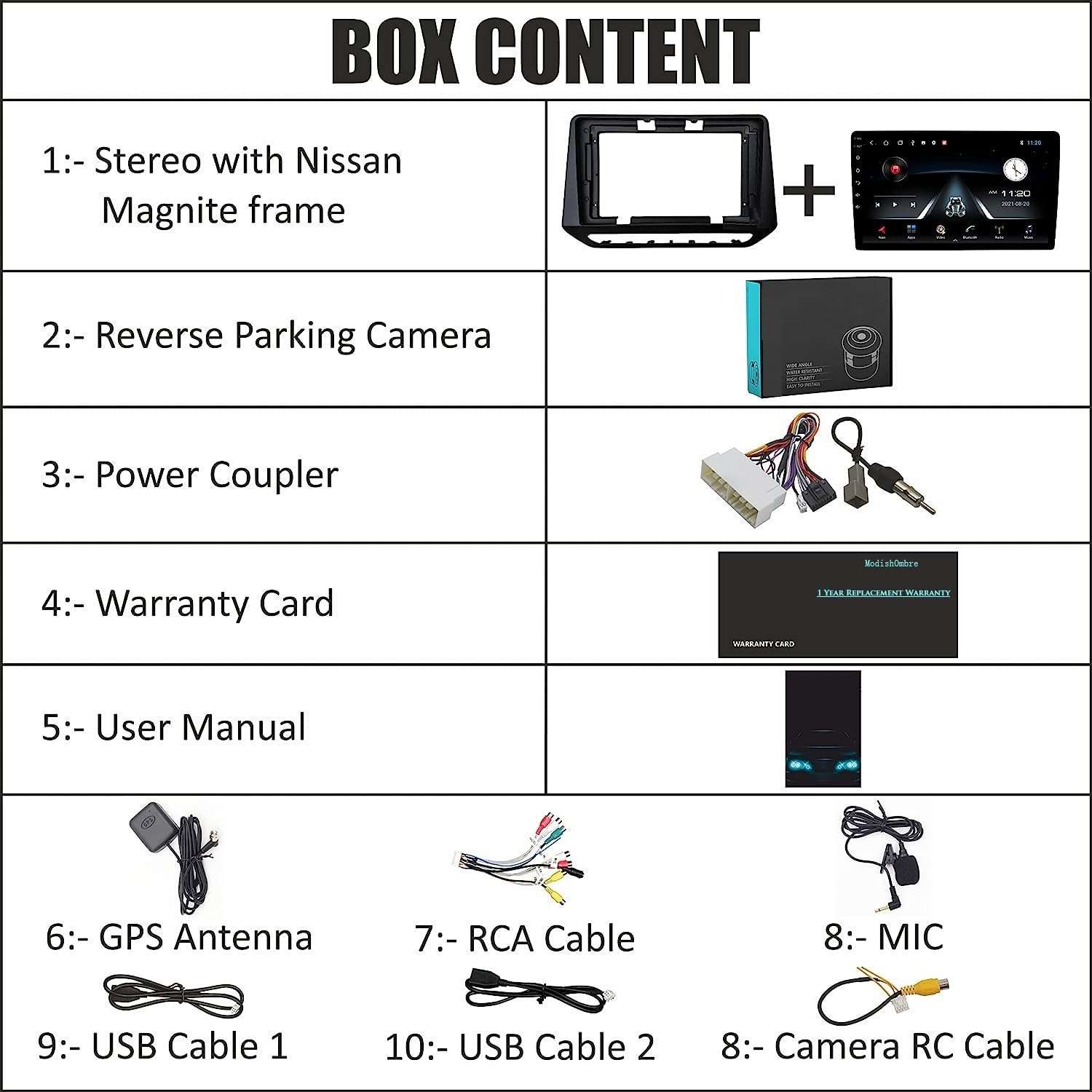Modorwy 9 Inches Advanced Android System for Nissan Magnite with 2GB/32GB RAM & ROM, Gorilla Glass/Full HD Display/WiFi/GPS/Steering Wheel Connectivity and HD Parking Camera Frame with Socket 6