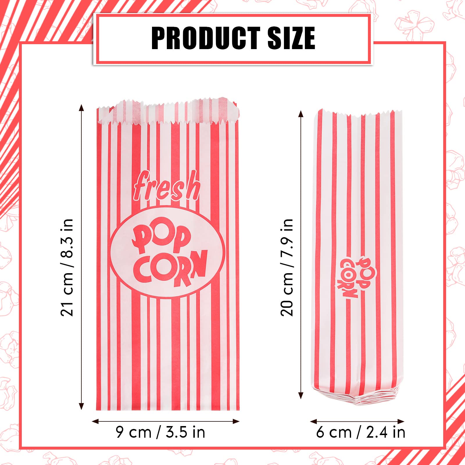 Thenshop 600 Pcs Paper Popcorn Bags Bulk 1oz Popcorn Bags Individual Servings Paper Sleeves Vintage Red and White Striped Pop Corn Bags for Party Movie Night Carnival Supplies Popcorn Machine 3