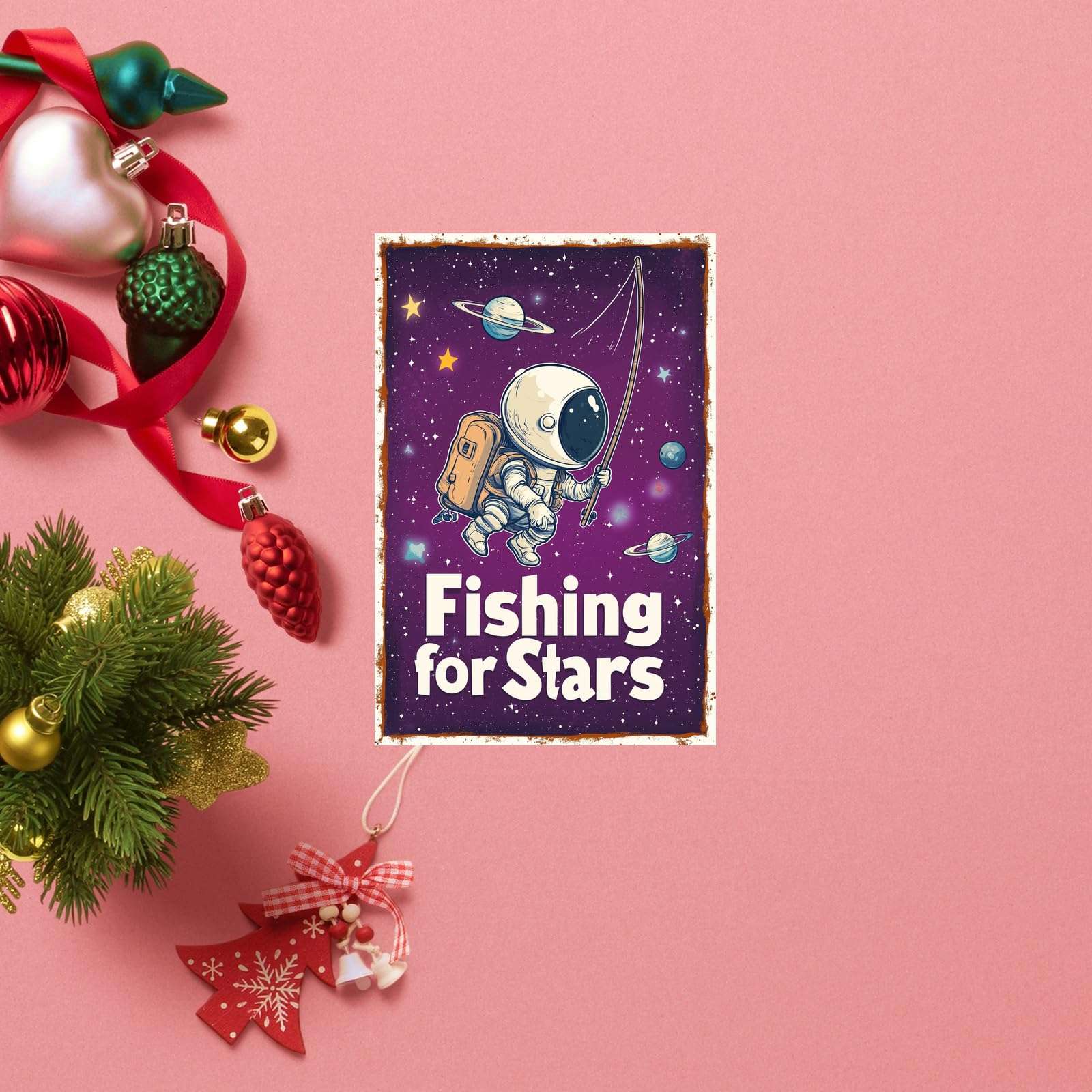 Korrazi Astronauts-Signs Outer-Space Metal-Arts Universe-Poster, Fishing for Stars, Planet Positive Wall Decor Plaque for Boys Kids Nursery, Game room 8 X 12 Inches 4