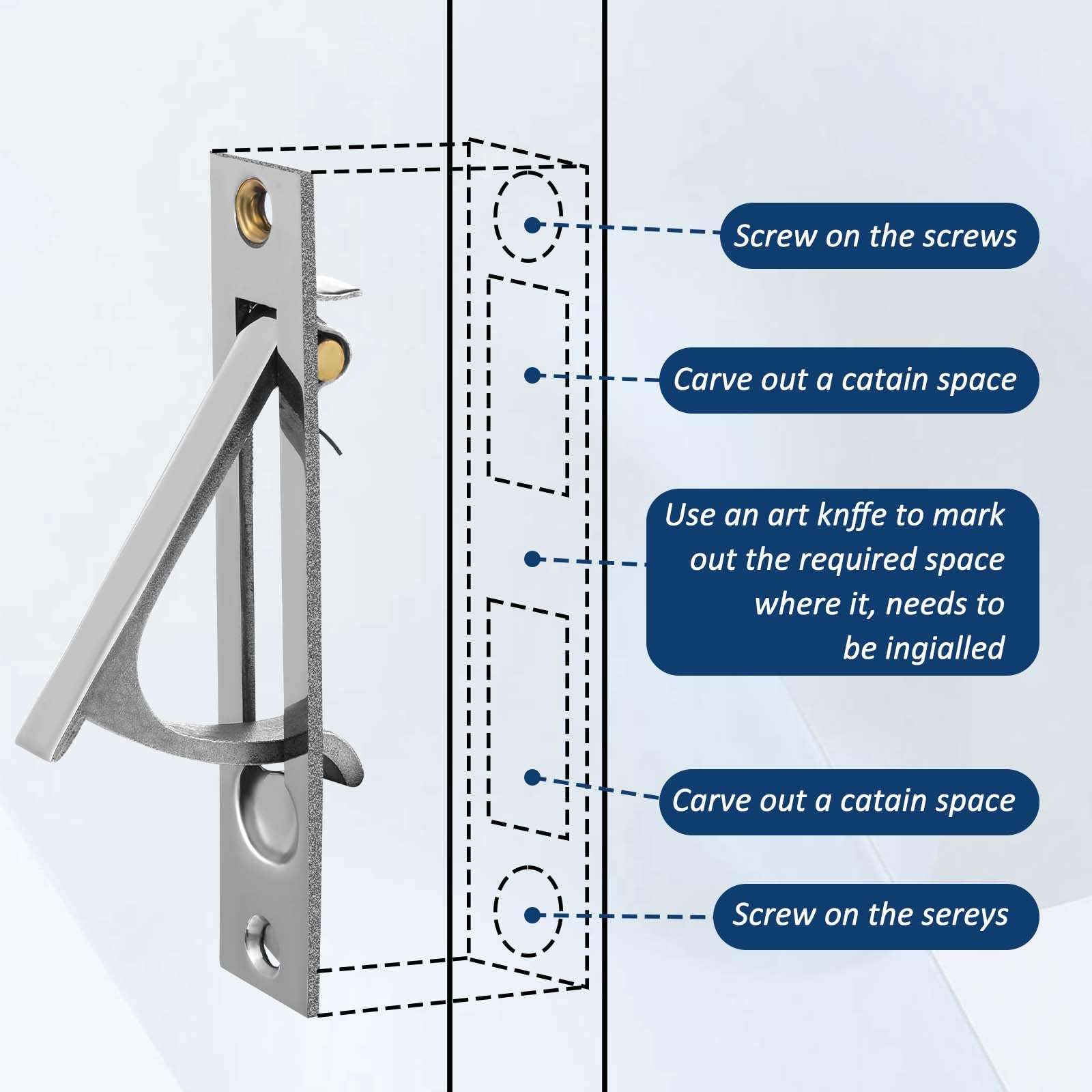 Pocket Door Edge Pull, 1 Set Solid Stainless Steel Pocket Door Latch Lock Handles Flush Mount Pocket Door Hardware with Mounting Screws Hidden Door Accessories for Sliding Door - Silver 4
