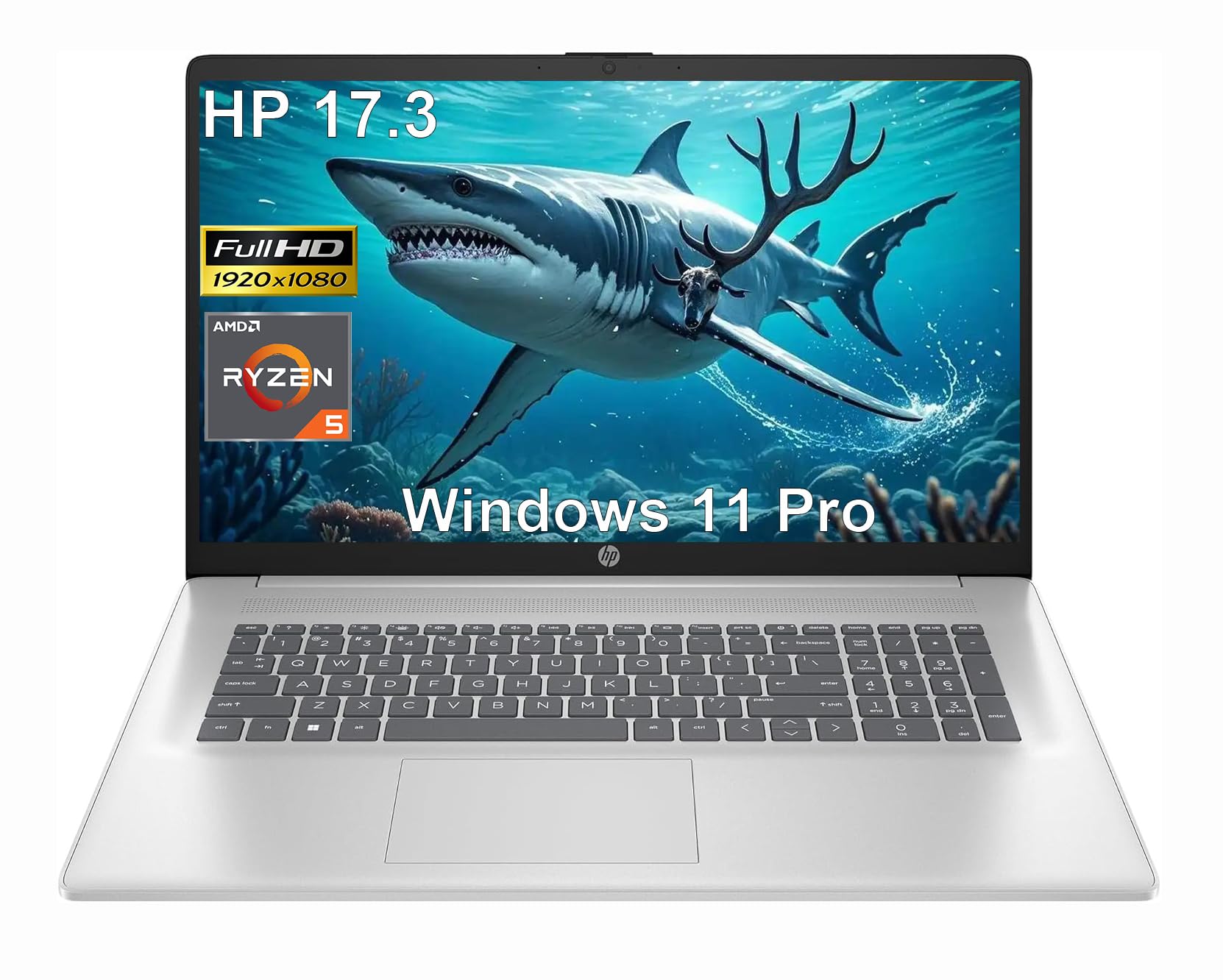HP 17.3" FHD Laptop with Office 365 for The Web, AMD Ryzen 5 7520U(up to 4.3 GHz), 8GB RAM, 512GB SSD,Wi-Fi 6, Bluetooth 5.3, HDMI, Type-C, Windows 11 Pro,with 5ave kit 1