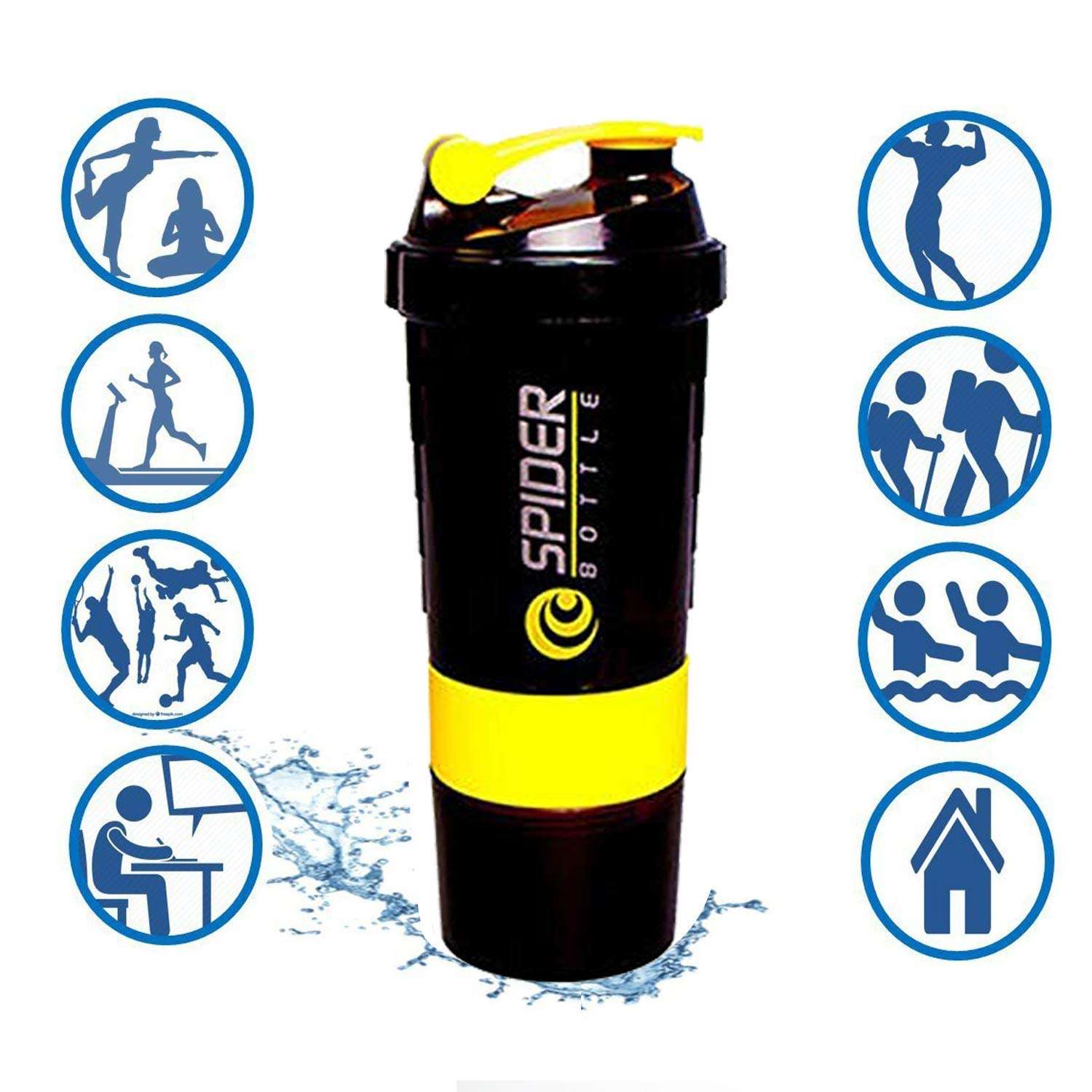 DOVEAZ Spider Shaker | Spider Protein Shaker | Spider Shaker Bottle | Gym Shaker | Cyclone Shaker | Protein Shaker | Gym Protein Shaker | Gym Bottle | Bpa Free Shaker | Shaker 500ml (Yellow) 6