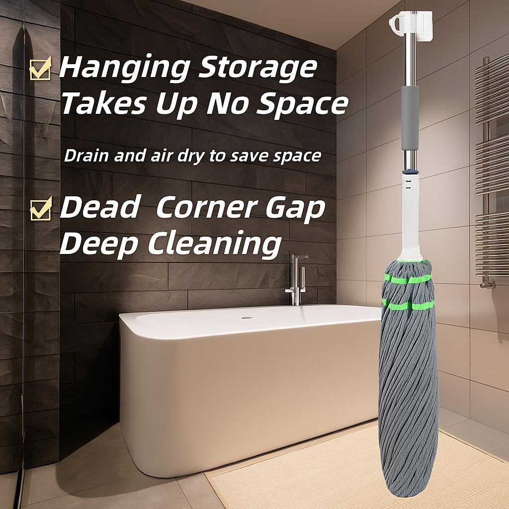Self-Wringing Microfibre Twist Mop with Stainless Steel Handle, Grey and Green, Hands-Free Cleaning 5