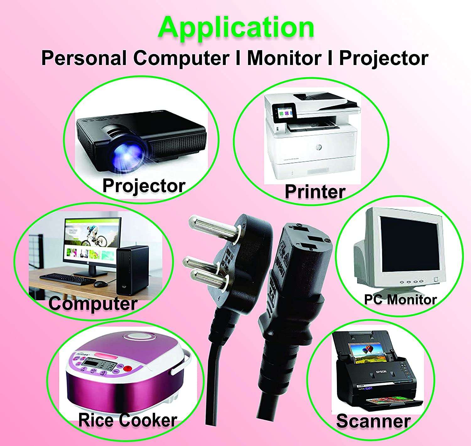 3 Pin Laptop/Computers Power Cable Cord, Printer/Computer/Desktop/PC/SMPS Power Cable Cord 1 Meter 5