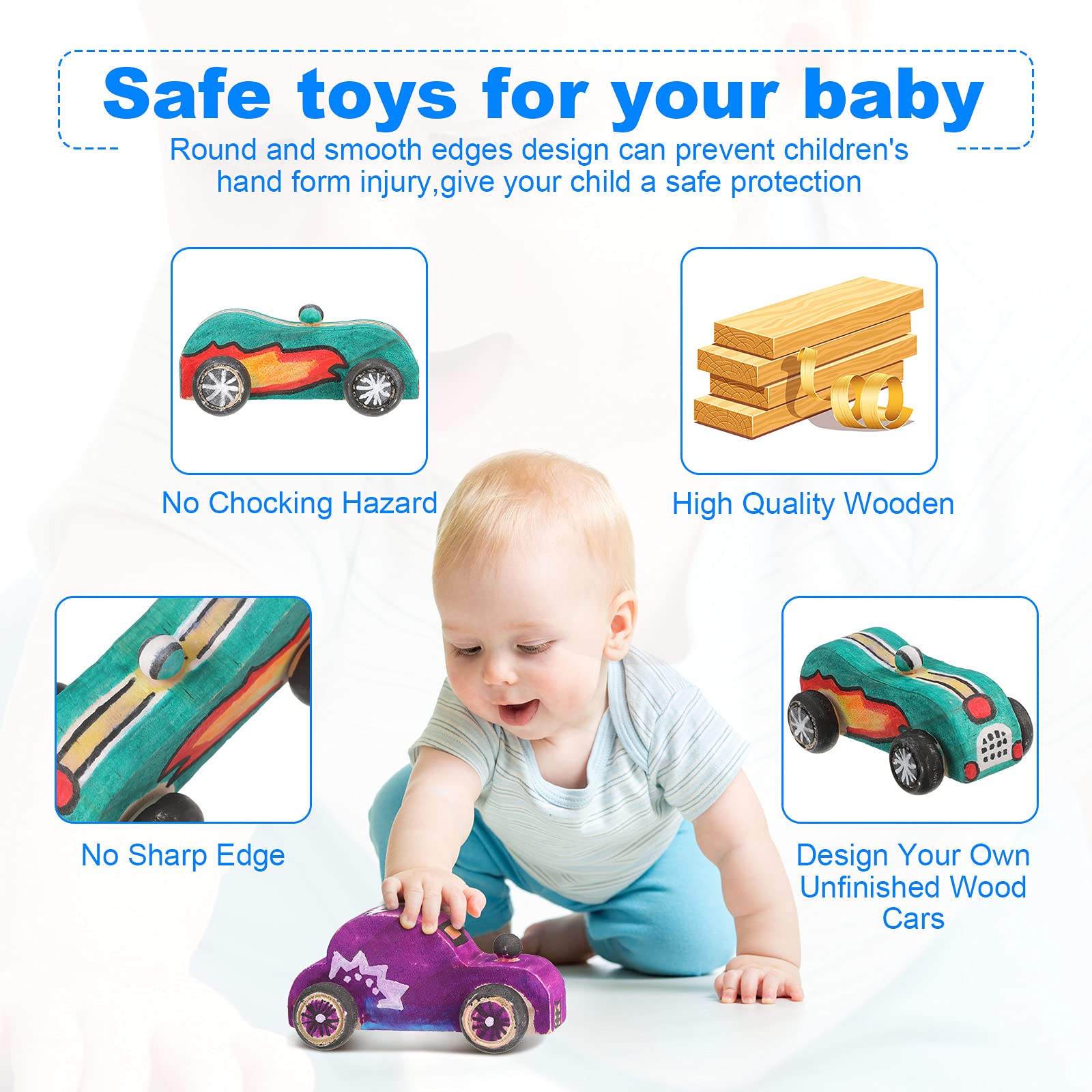 12 Pieces Wood DIY Car Toys, Unfinished Wooden Cars, Crafts for Students Home Activities, Easy Woodworking and Family Time Set (Pack of 2) 5