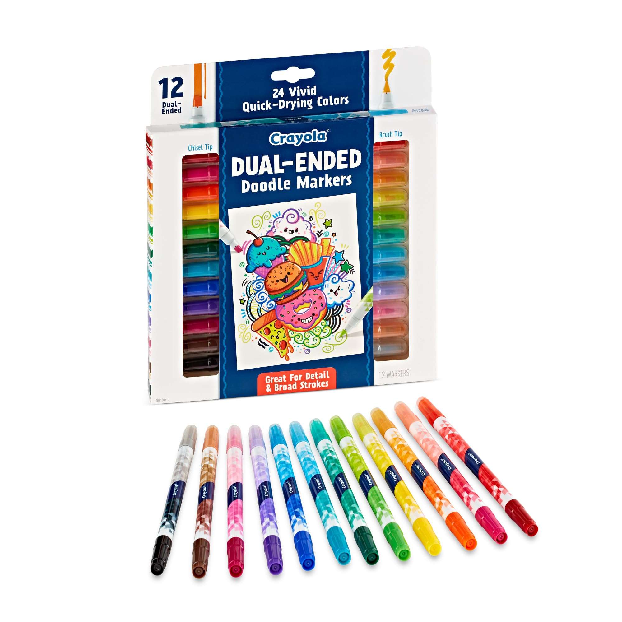 Crayola® Doodle & Draw Dual-Ended Doodle Markers, Brush Tip/Chisel Tip, White Barrel, Assorted Ink Colors, Pack Of 12 Ma 3